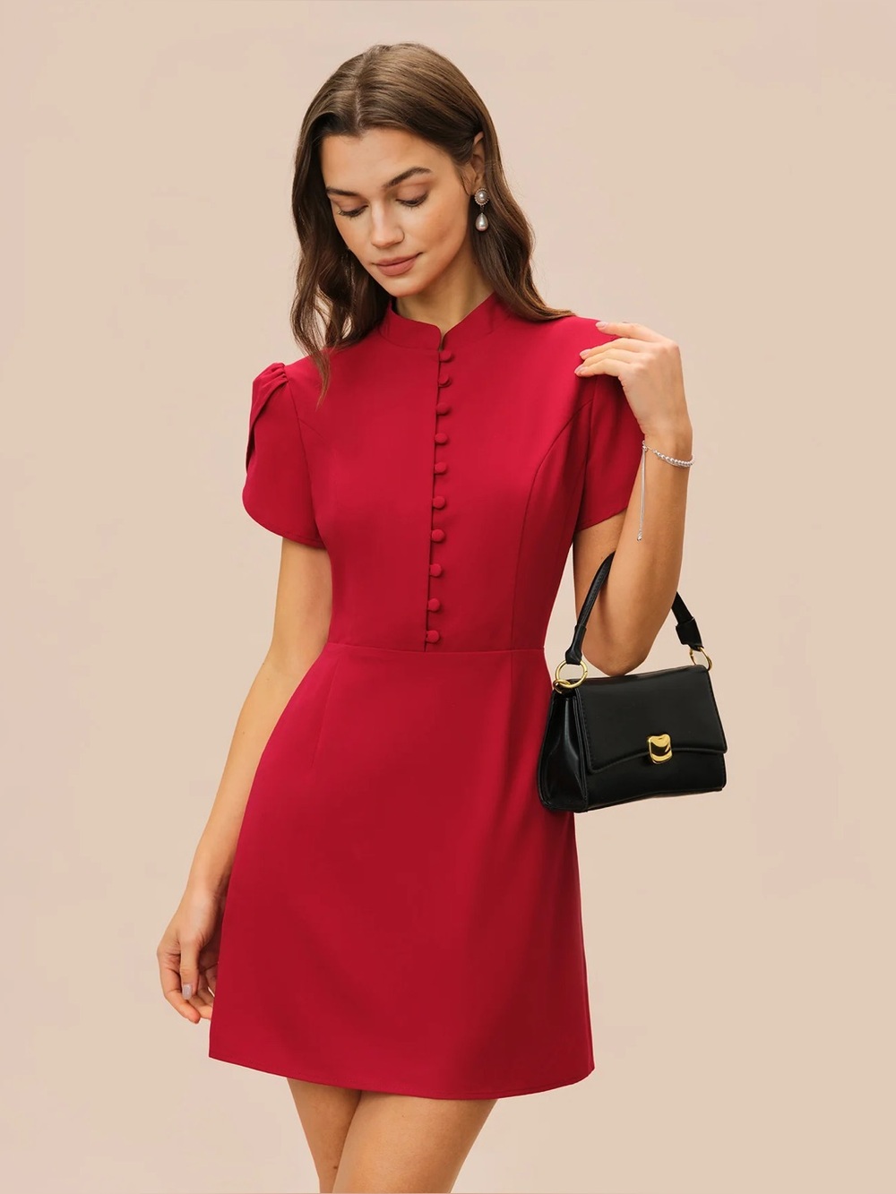 Rihoas Red Petal Sleeve Mini Dress